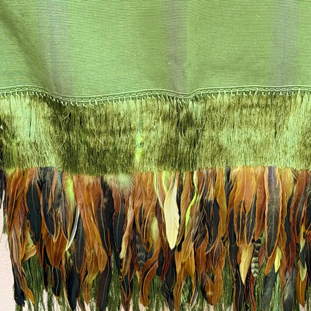 Purepecha rebozo with fringe and feathers - Shawl