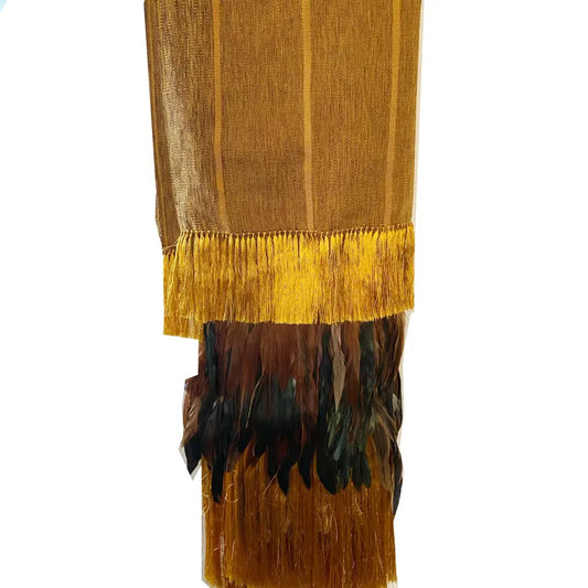 Purepecha rebozo with fringe and feathers - Shawl