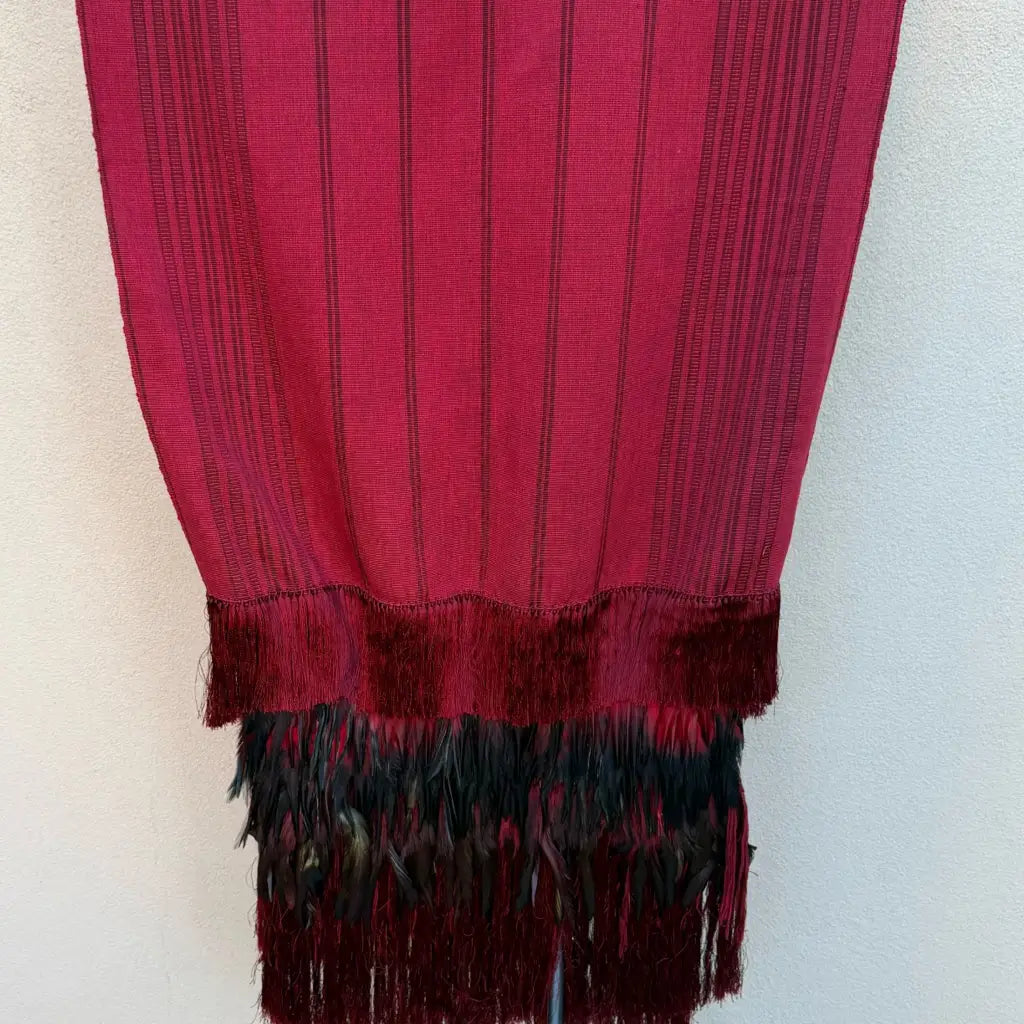 Purepecha rebozo with fringe and feathers - Shawl