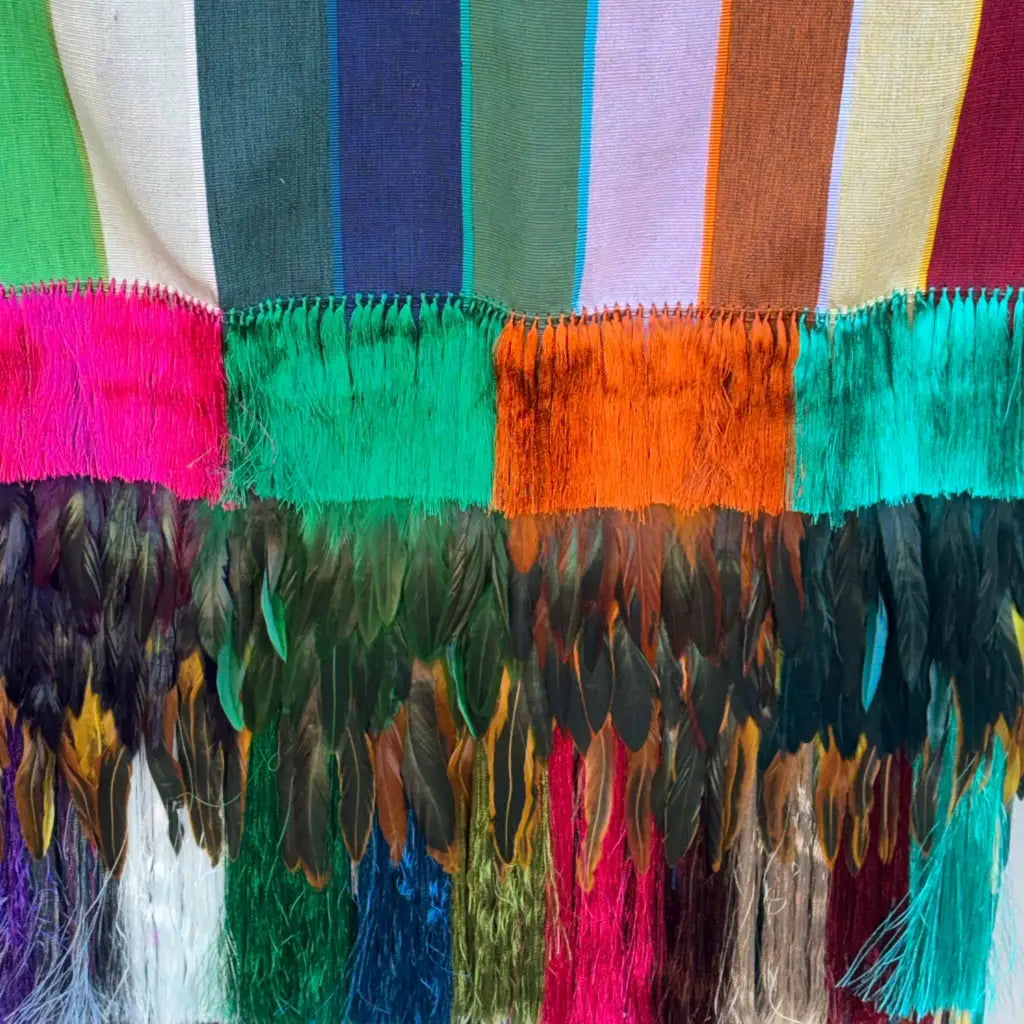 Purepecha rebozo with fringe and feathers - Shawl