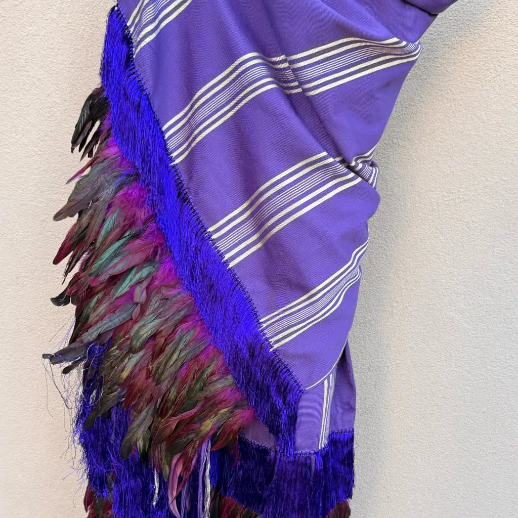 Purepecha rebozo with fringe and feathers - Shawl
