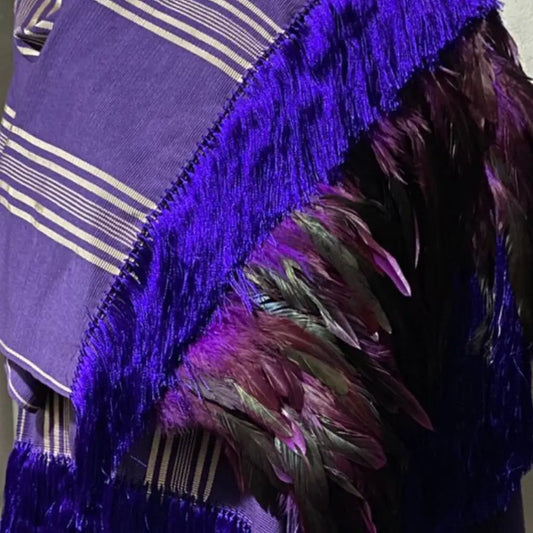 Purepecha rebozo with fringe and feathers - Shawl