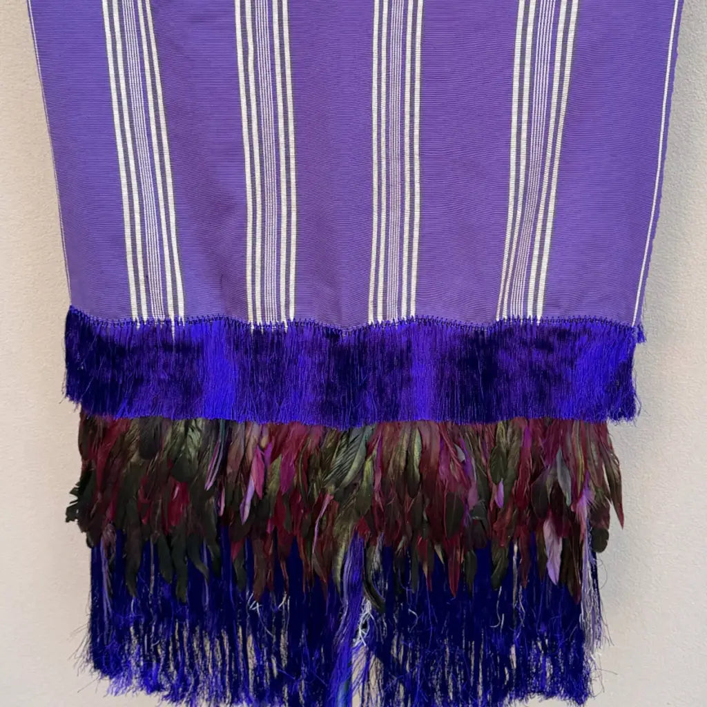 Purepecha rebozo with fringe and feathers - Shawl