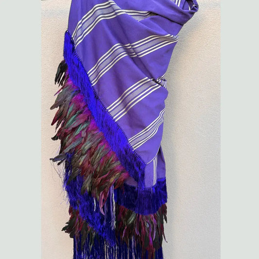 Purepecha rebozo with fringe and feathers - Shawl
