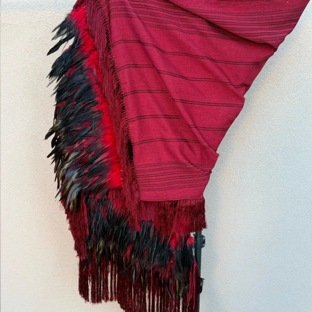 Purepecha rebozo with fringe and feathers - Shawl