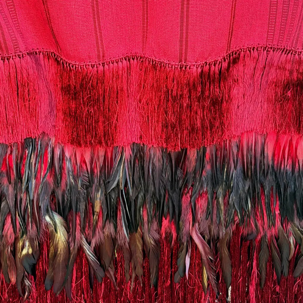 Purepecha rebozo with fringe and feathers - Shawl