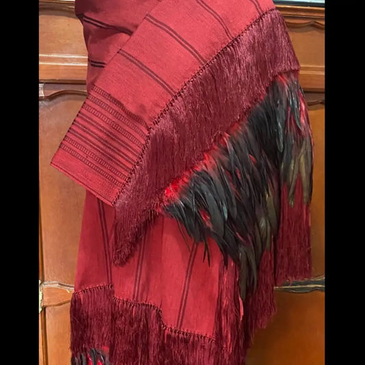 Purepecha rebozo with fringe and feathers - Shawl