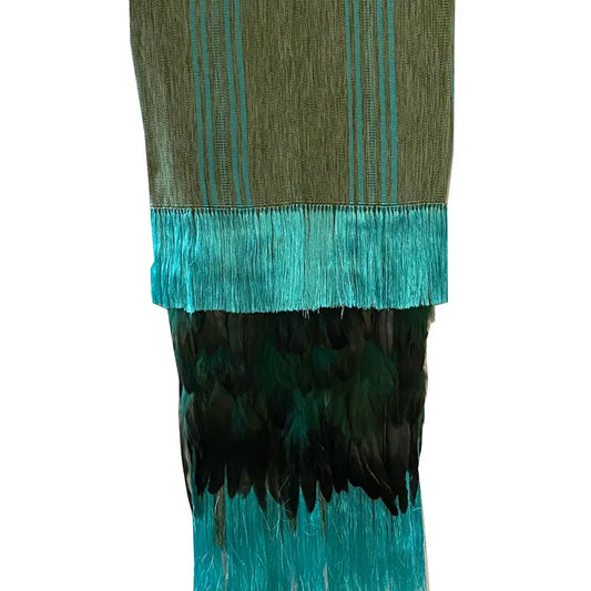 Purepecha rebozo with fringe and feathers - Shawl