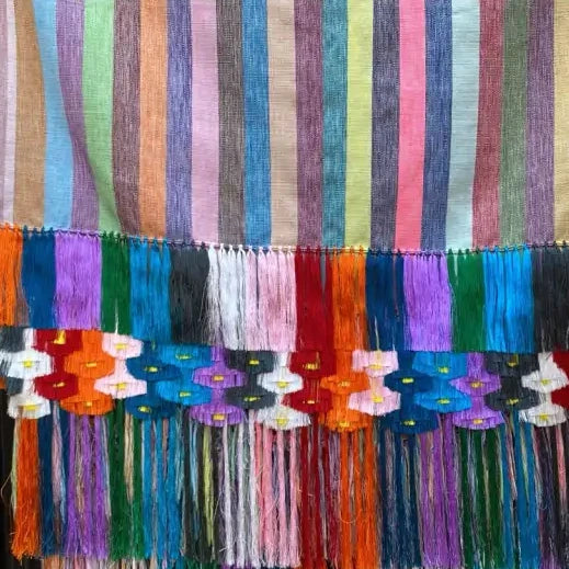 Purepecha Rebozo Shawl, Handwoven Cotton with Silk Fringe