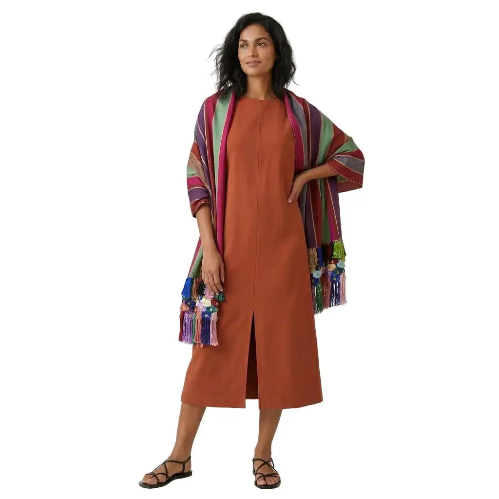 Purepecha Rebozo Shawl, Handwoven Cotton with Silk Fringe