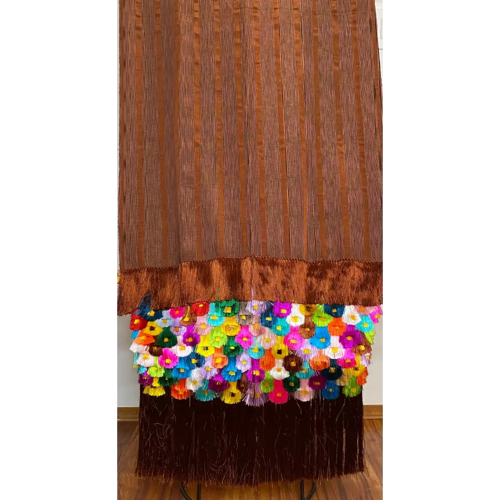 Purepecha rebozo with pattern fringe or ‘flowers’ - Shawl