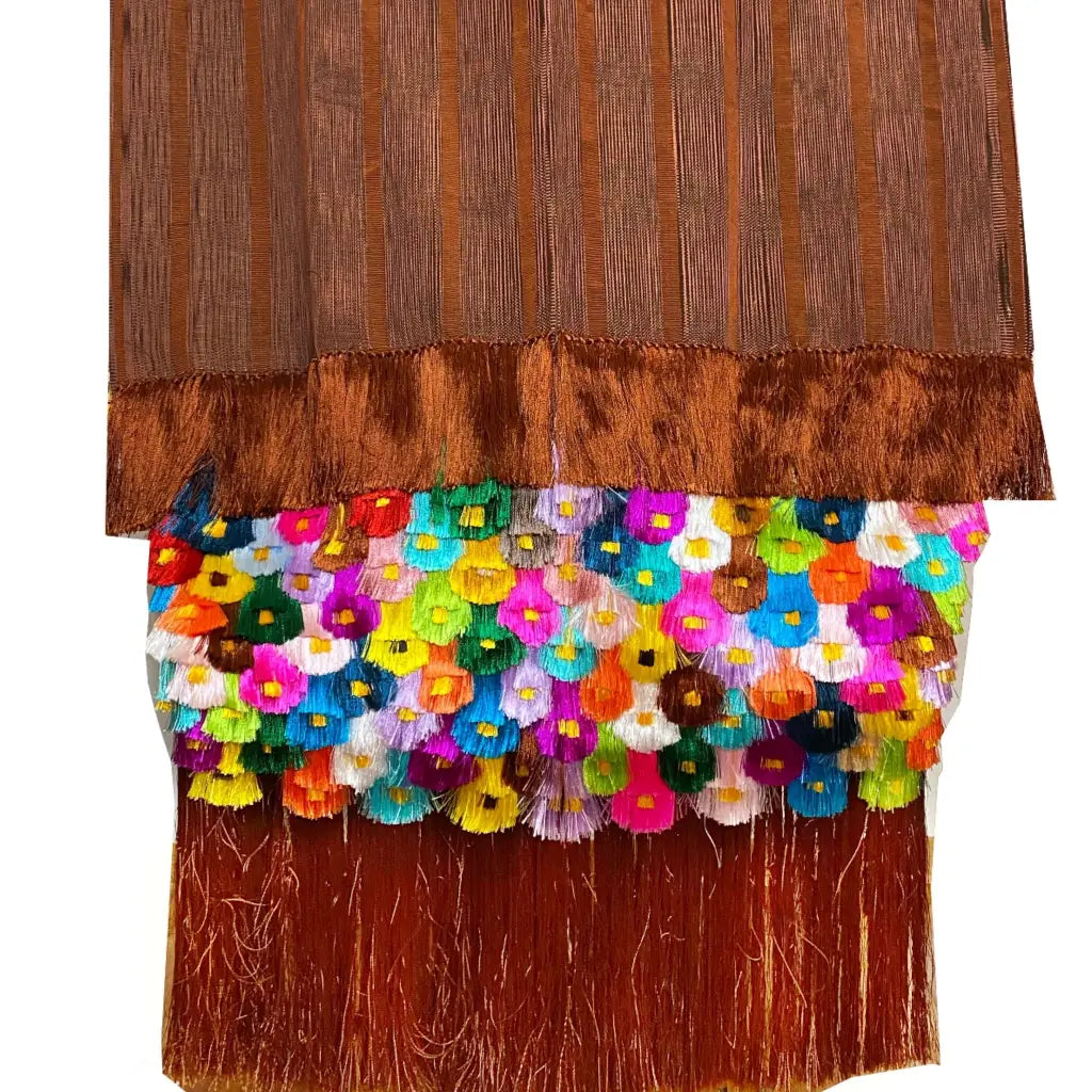 Purepecha rebozo with pattern fringe or ‘flowers’ - Shawl