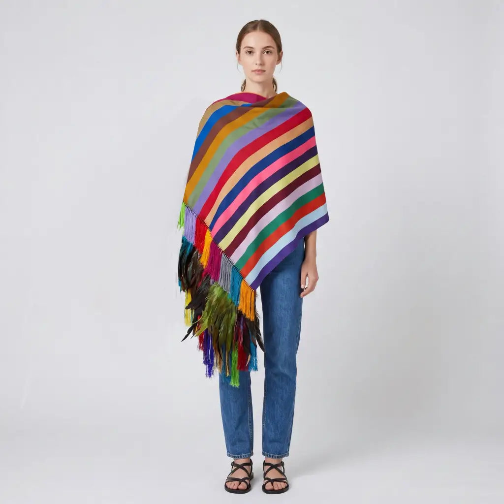 Purepecha Rebozo Shawl, Multi-Stripe Handwoven Cotton