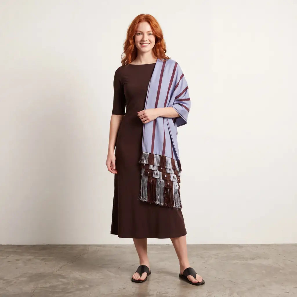 Purepecha Rebozo Shawl, Striped Backstrap-Loom Cotton