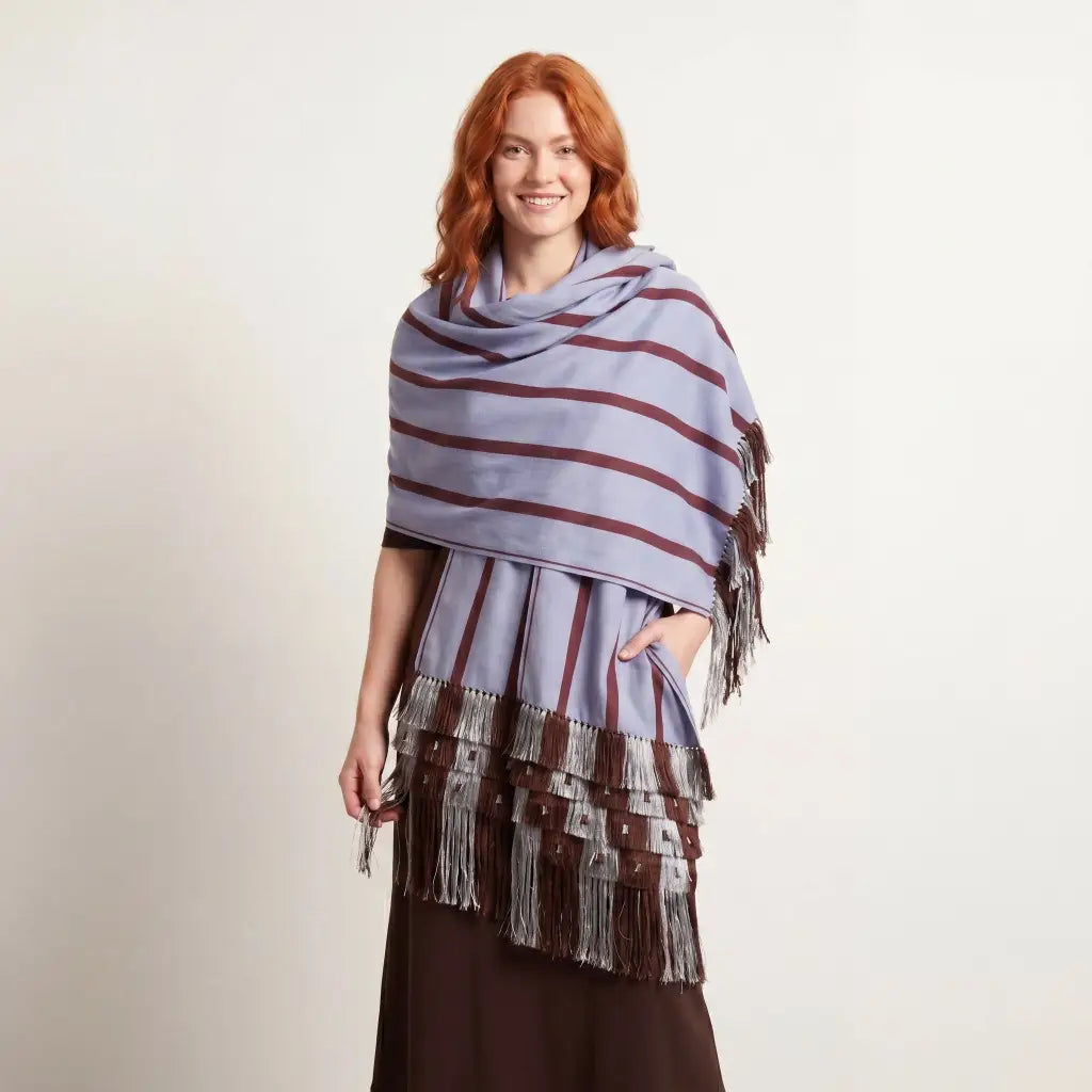 Purepecha Rebozo Shawl, Striped Backstrap-Loom Cotton
