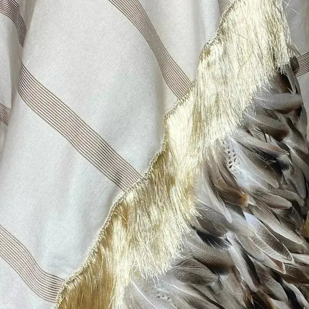 Purepecha rebozo with fringe and feathers - Shawl