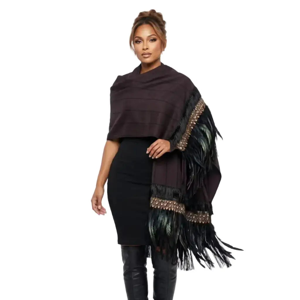 Purple with black stripe Purepecha Rebozo fringe