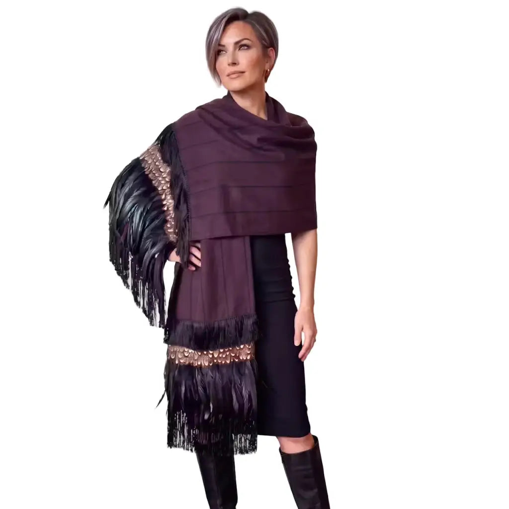 Purple with black stripe Purepecha Rebozo fringe