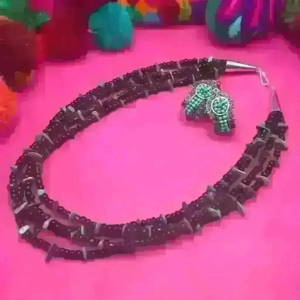 Santo Domingo turquoise three strand hand beaded necklace