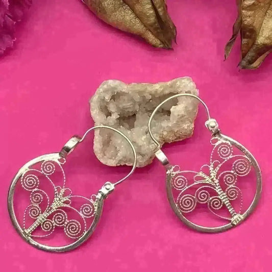 Silver arracadas earrings from Oaxaca