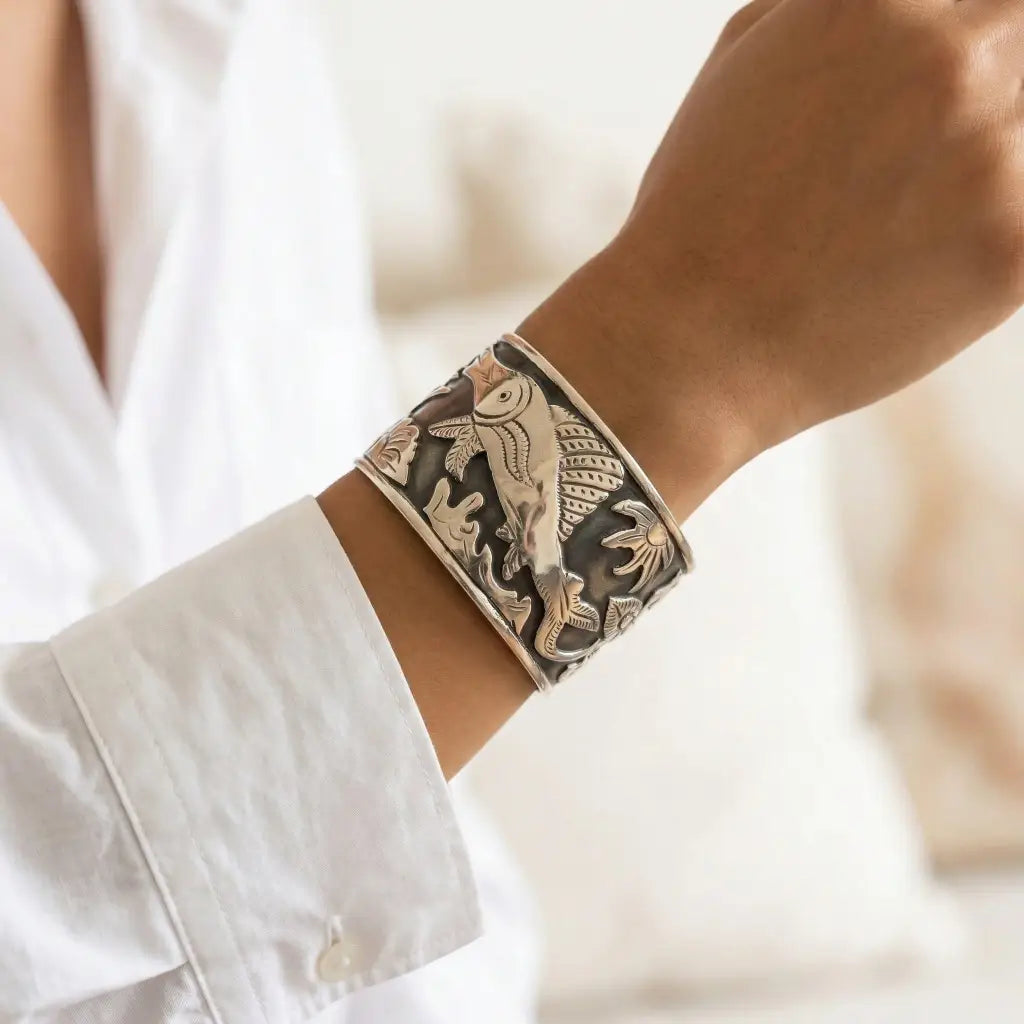 Taxco Silver Dolphin Bracelet, Handcrafted Mexican Modern