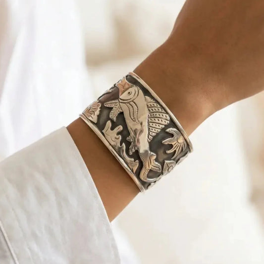 Taxco Silver Dolphin Bracelet, Handcrafted Mexican Modern
