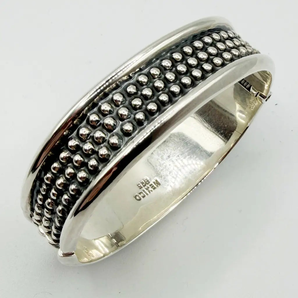 Taxco Sterling Silver Dot Clamper Bracelet, Modern Design
