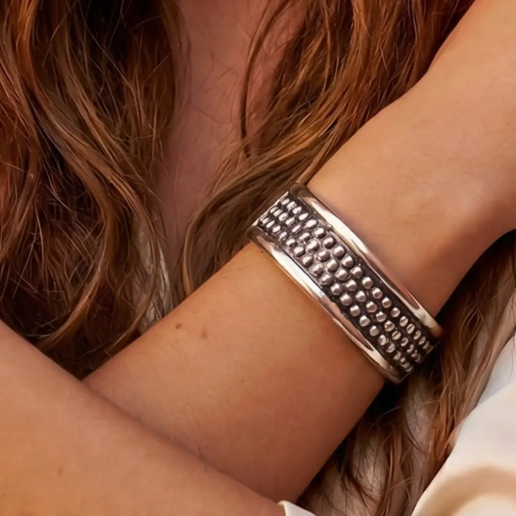 Taxco Sterling Silver Dot Clamper Bracelet, Modern Design