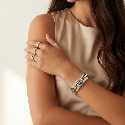 Silver Taxco bracelet modern design with dots-clamper style