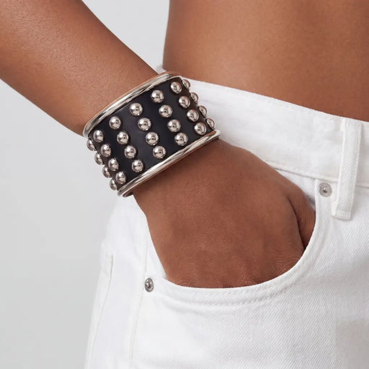 Silver Taxco bracelet modern design with dots-clamper style