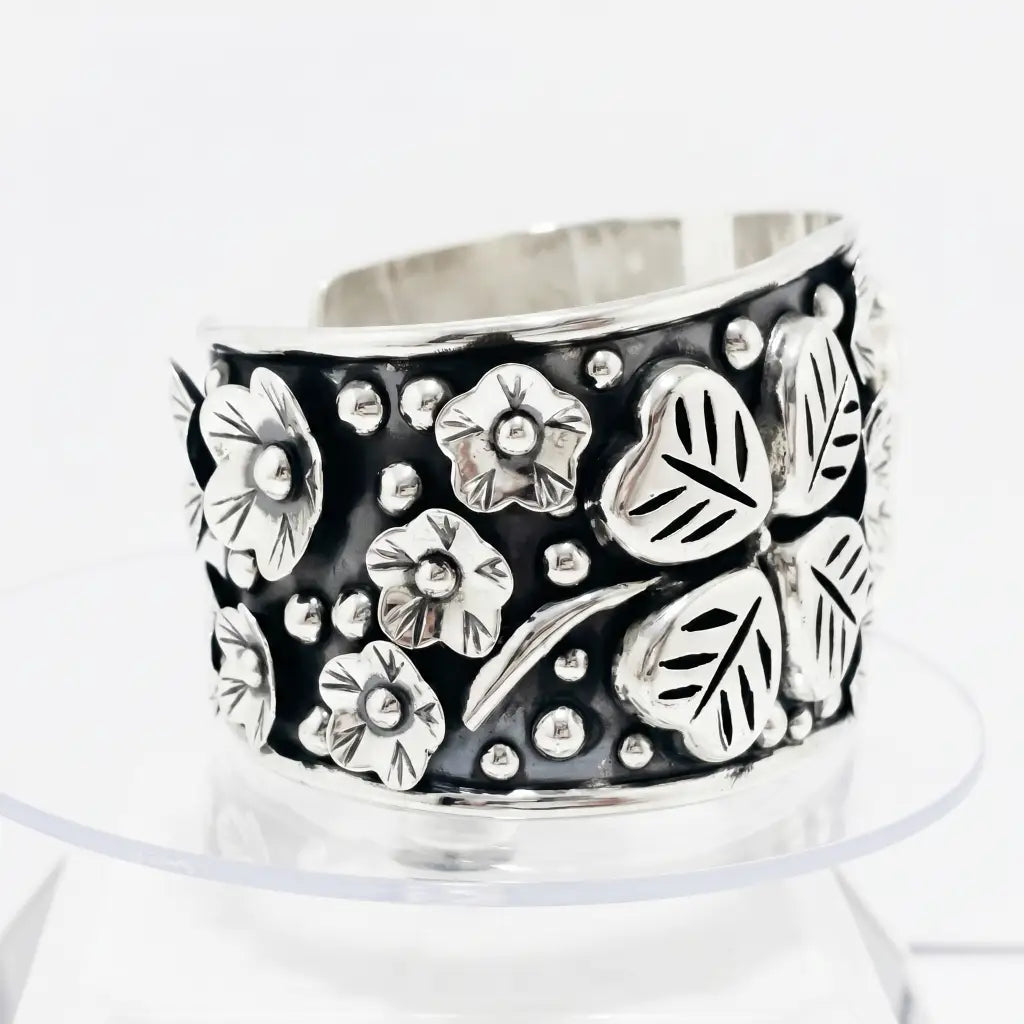 Silver Taxco Bracelet, Modern Double Four Leaf Clover Design