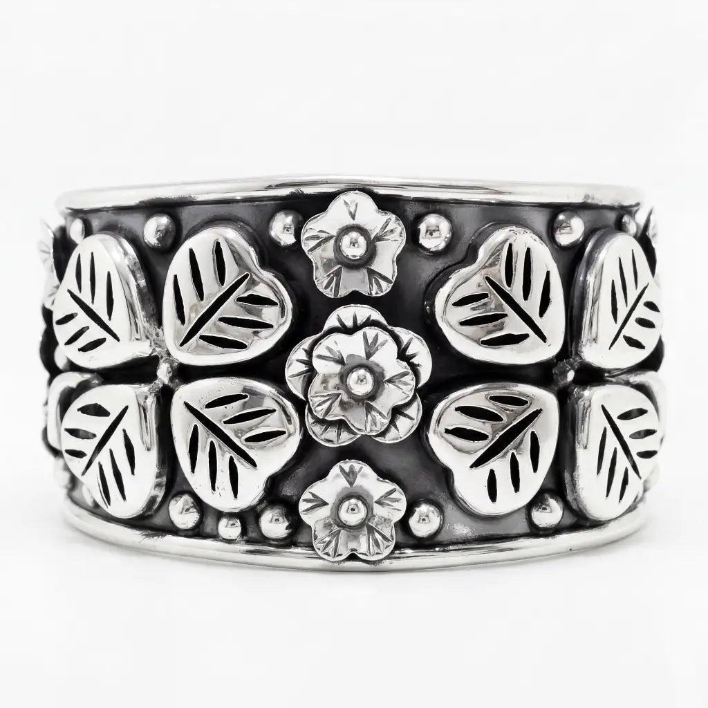 Silver Taxco Bracelet, Modern Double Four Leaf Clover Design