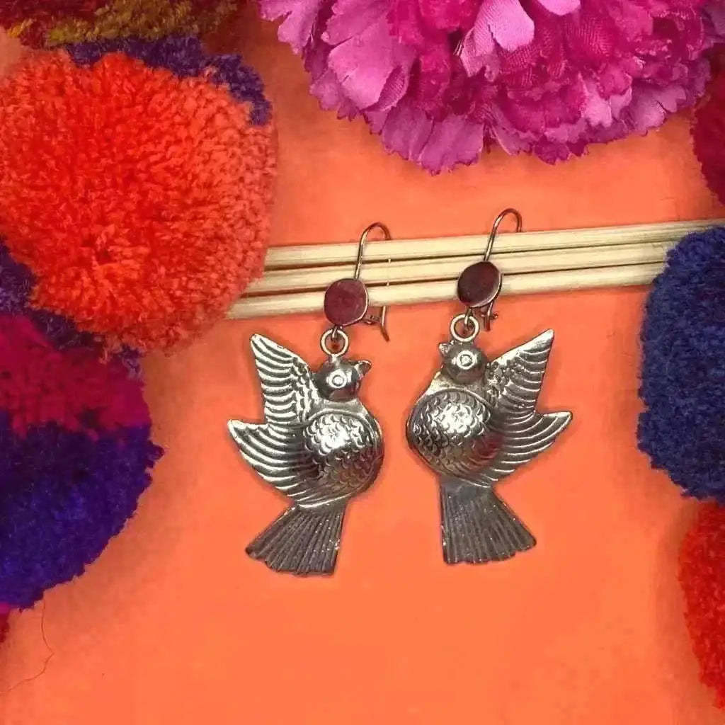 Small Oaxacan silver bird earrings