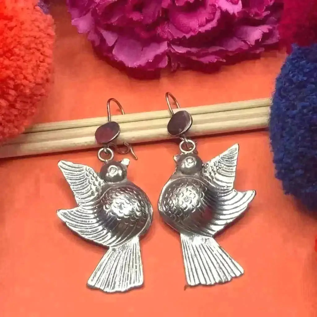 Small Oaxacan silver bird earrings