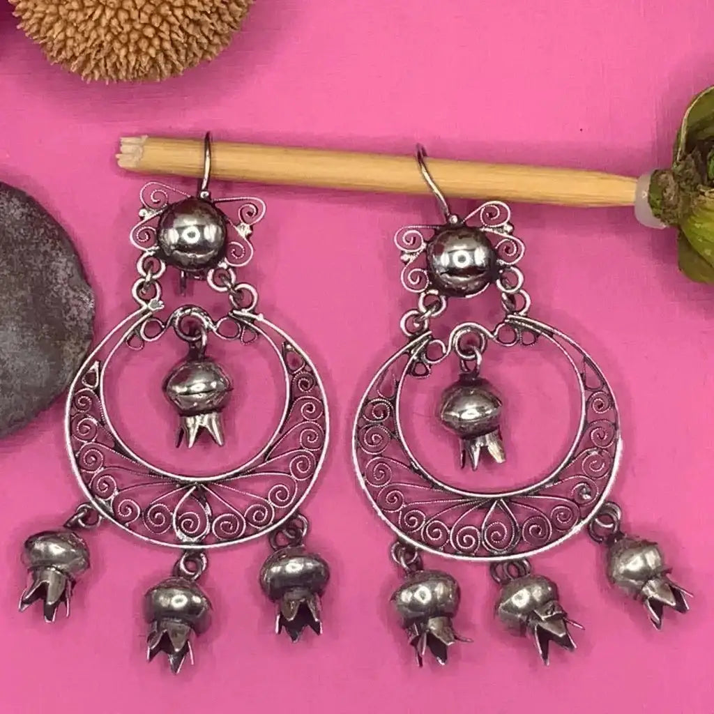 Squash blossom drop Oaxaca filigree earrings