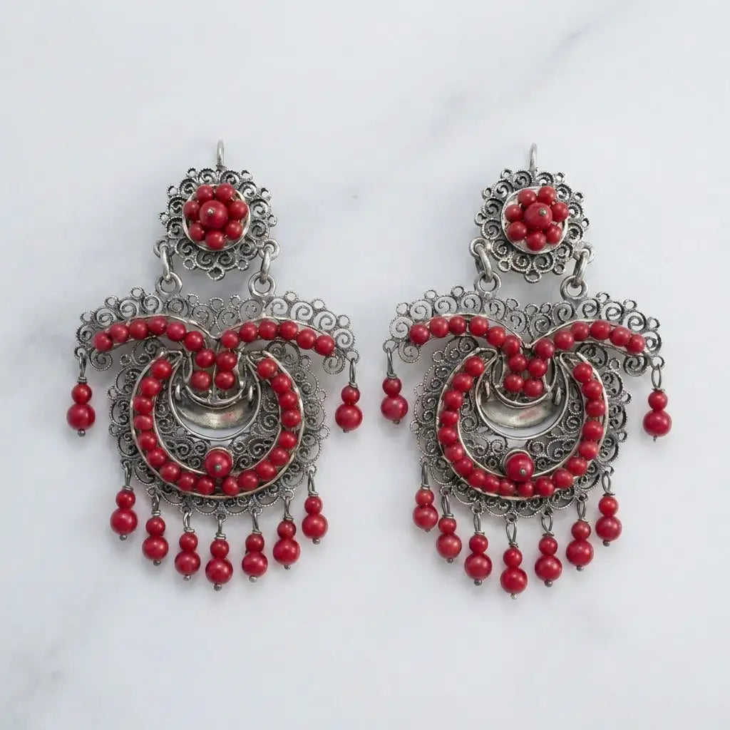 Statement Filigree earrings with coral