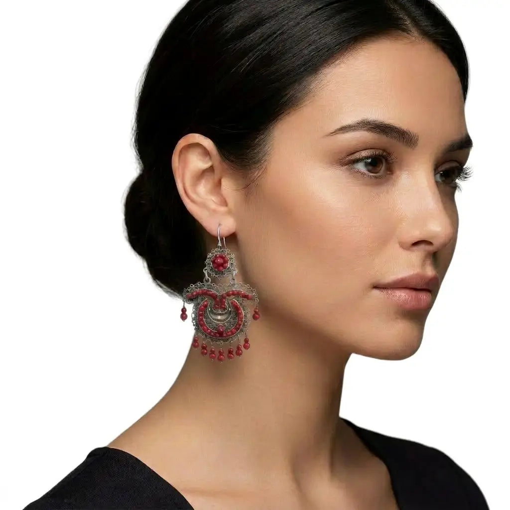 Statement Filigree earrings with coral