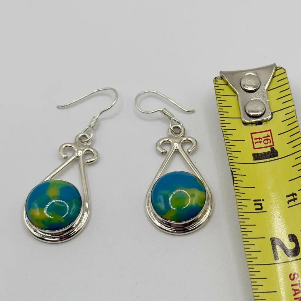 Taxco Pure Silver Green Stone Twisted Drop Earrings