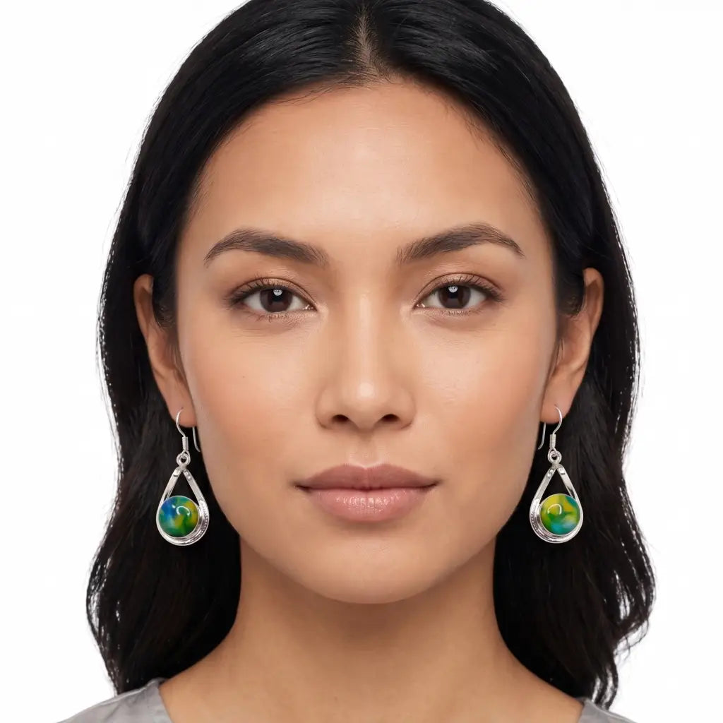 Taxco Silver Earrings with Opal like stones