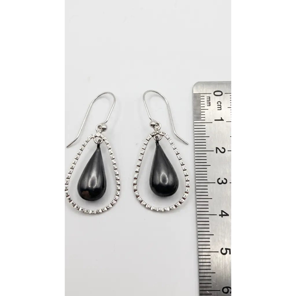Taxco Silver Earrings - Pure Drop with Gray Stone