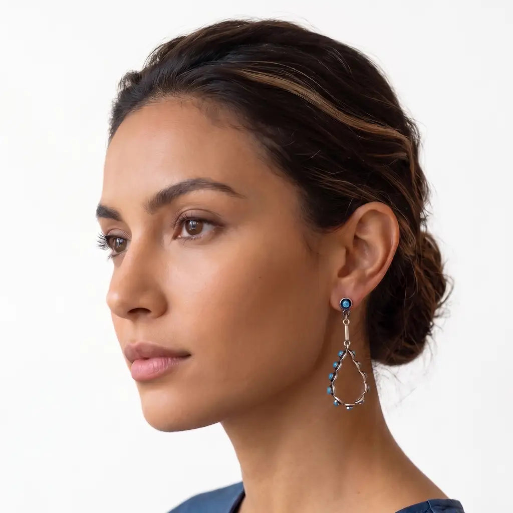 Taxco Silver Earrings - Pure Drop with turquoise stones