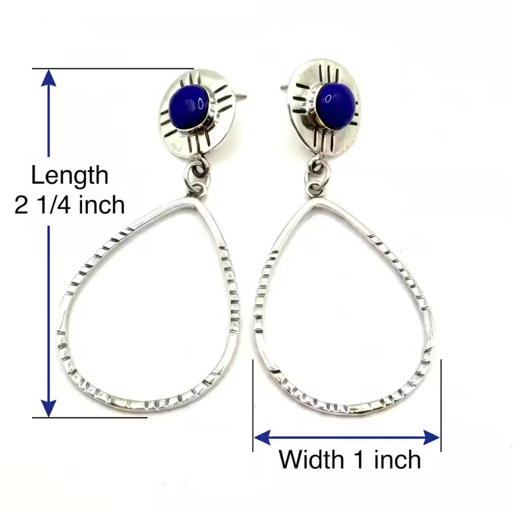 Taxco Silver Earrings - Pure Oval Hoop with blue stone