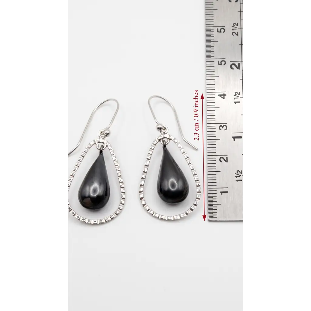 Taxco Silver Earrings - Pure Oval Hoop with Gray Stone