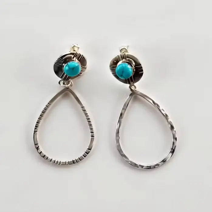Taxco Silver Earrings - Pure Oval Hoop with turquoise