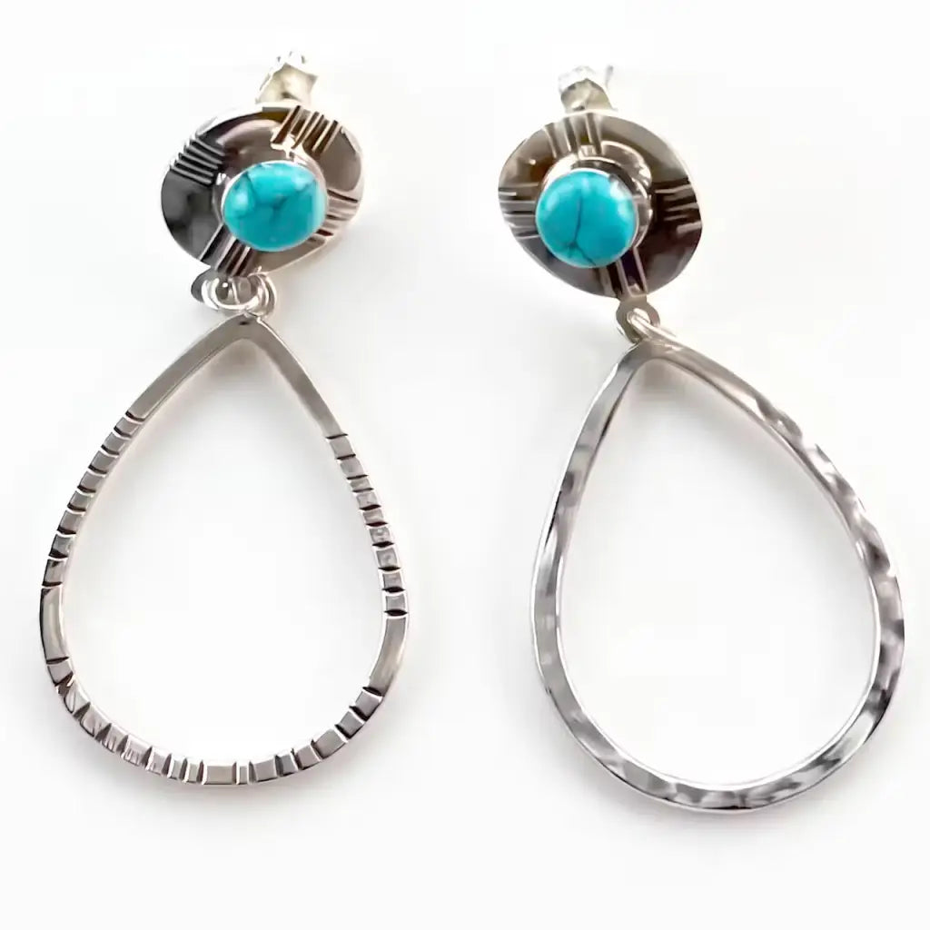 Taxco Silver Earrings - Pure Oval Hoop with turquoise