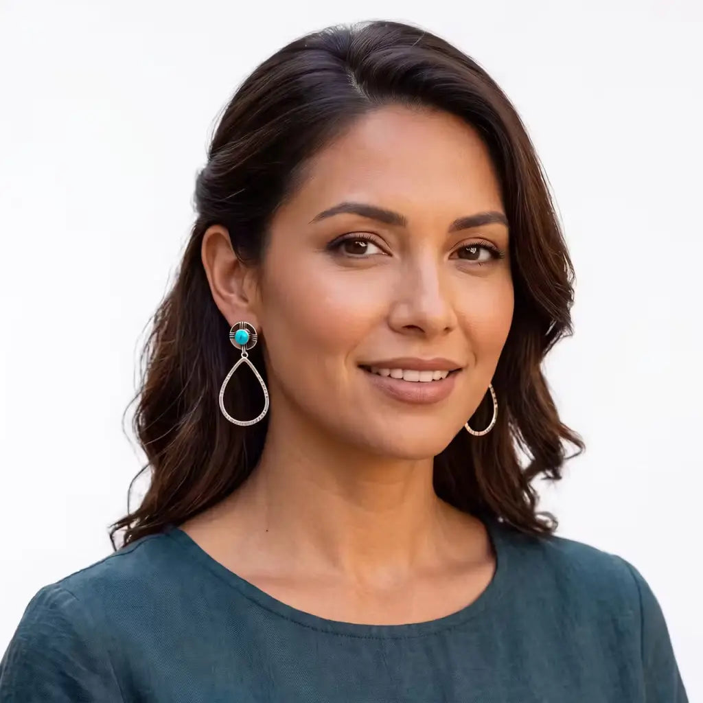 Taxco Silver Earrings - Pure Oval Hoop with turquoise