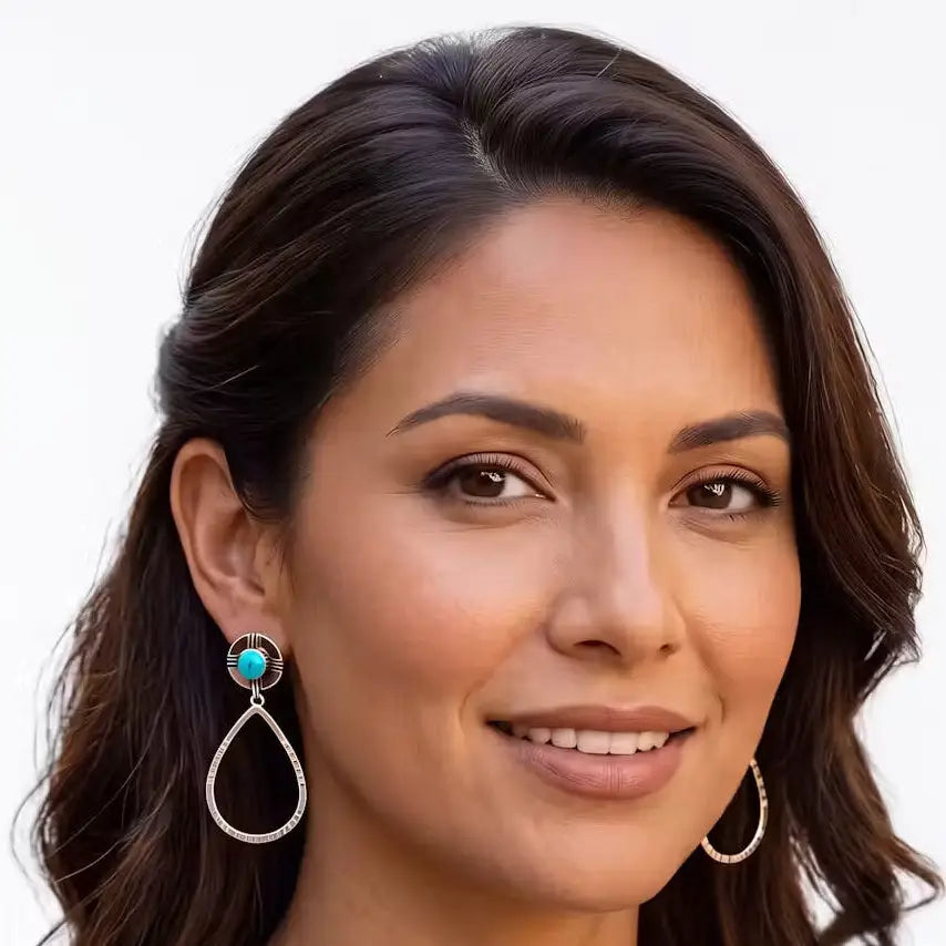 Taxco Silver Earrings - Pure Oval Hoop with turquoise