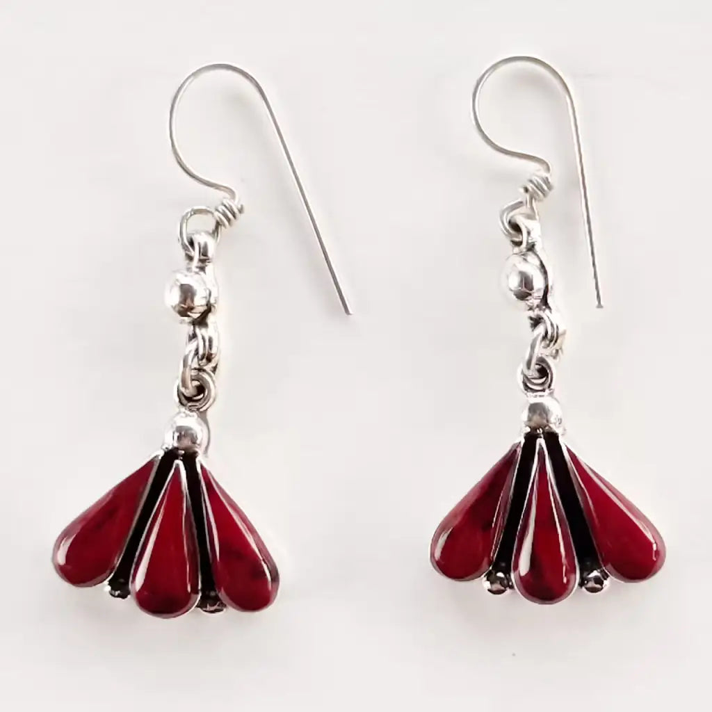 Taxco Silver Earrings - Pure with red agate fan shape