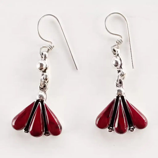 Taxco Silver Earrings - Pure with red agate fan shape