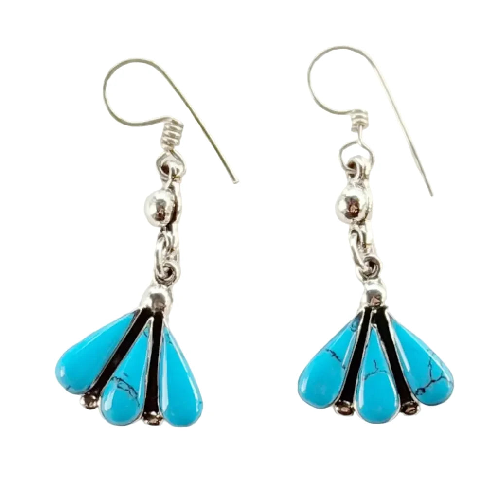 Taxco Silver Earrings - Pure with turquoise fan shape